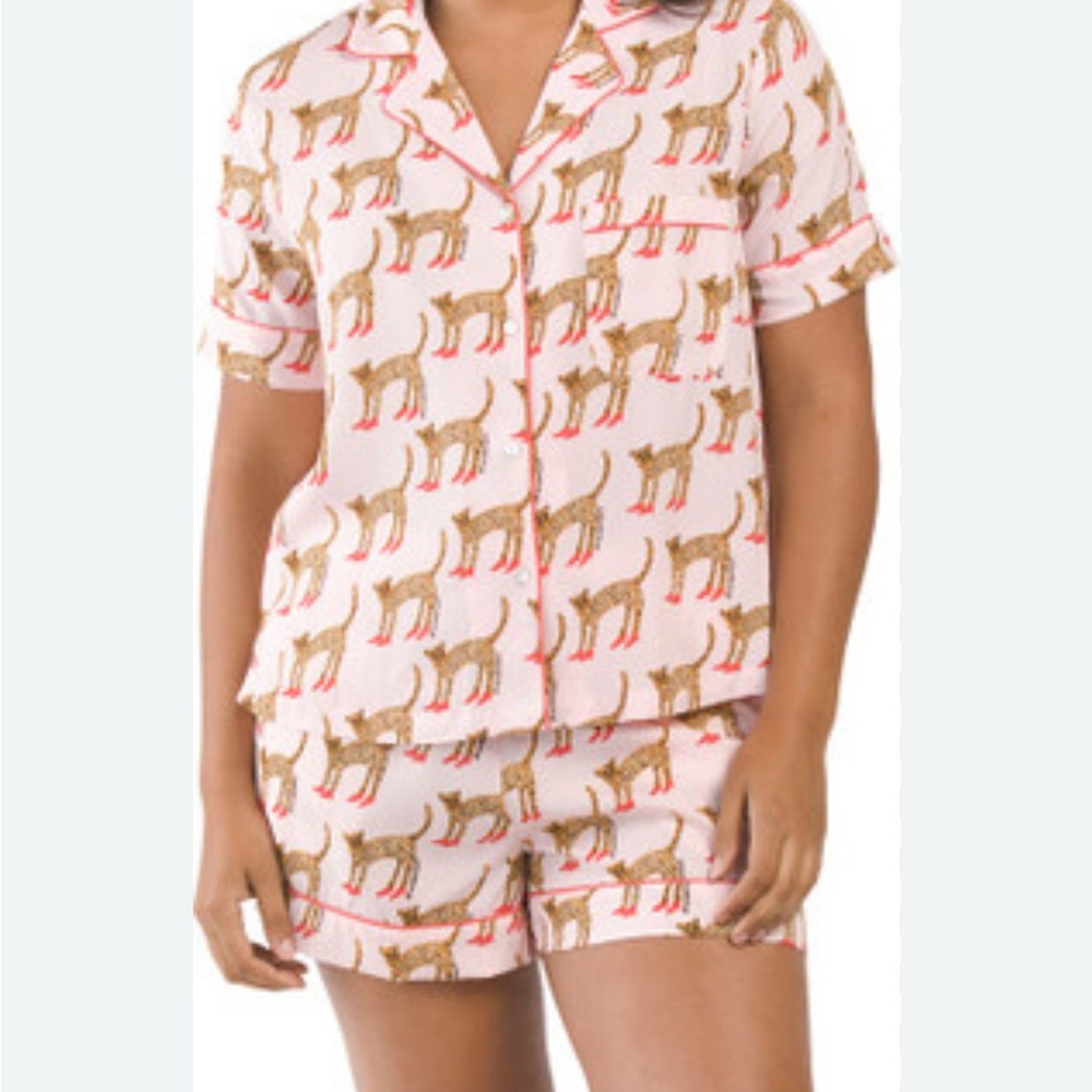 Bouffants & Broken Hearts cheetah in red heels short pajama set
